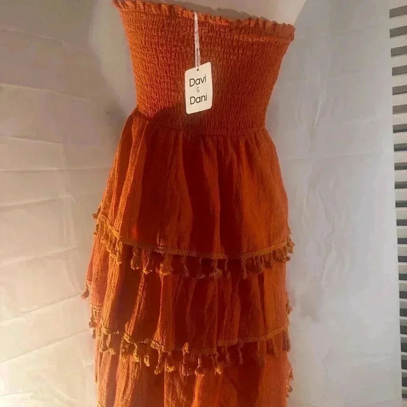 NWT DAVI & DANI Orange Smocked Strapless Dress - Picture 3 of 6